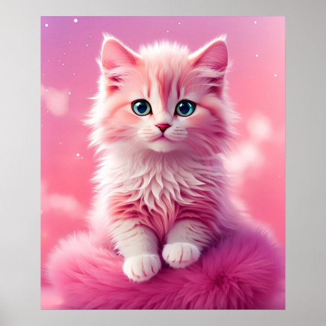 Dreamy Cute Fluffy Pink Kitty Cat Poster (Front)