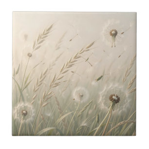 Dreamy Dandelion Seeds Blowing Wind Soft Neutral Tile