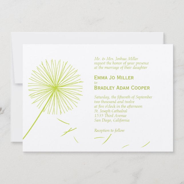 Dreamy Dandelion Wedding Invitation - Meadow Green (Front)