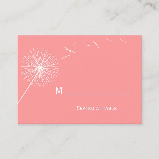 Dreamy Dandelion Wedding Place Card - Rose Pink (Front)