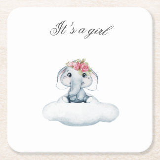 Dreamy Days with Rosie the Elephant. Square Paper Coaster