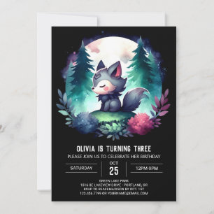 Dreamy Digital Wolf Birthday Invitation