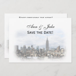 Dreamy Dk Grey NYC Skyline Save the Date H Invitation