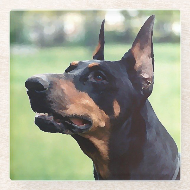 Dreamy Doberman Pinscher Face Painting Glass Coaster (Front)