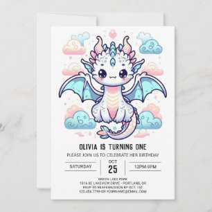Dreamy Dragon 1st Birthday Invitation