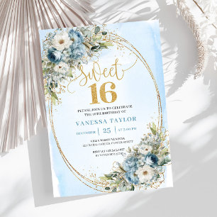 Dreamy Dusty Blue Greenery Sweet 16th Birthday  Invitation