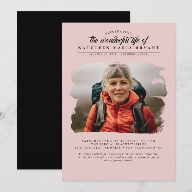 Dreamy Elegant Celebration of Life Funeral Photo Invitation (Front/Back)