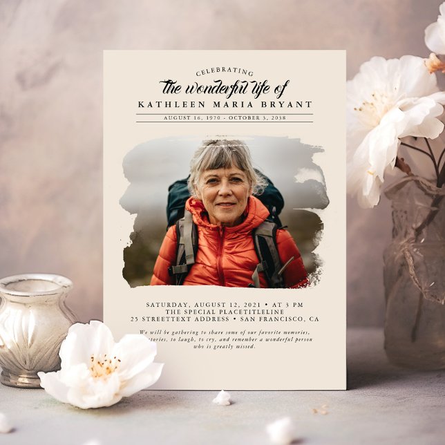 Dreamy Elegant Celebration of Life Funeral Photo Invitation (Elegant Funeral Invitation)