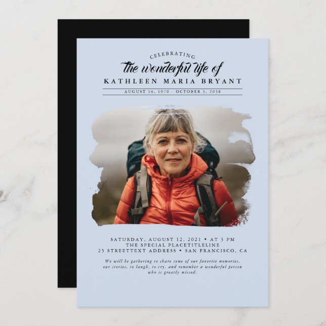 Dreamy Elegant Celebration of Life Funeral Photo Invitation (Front/Back)