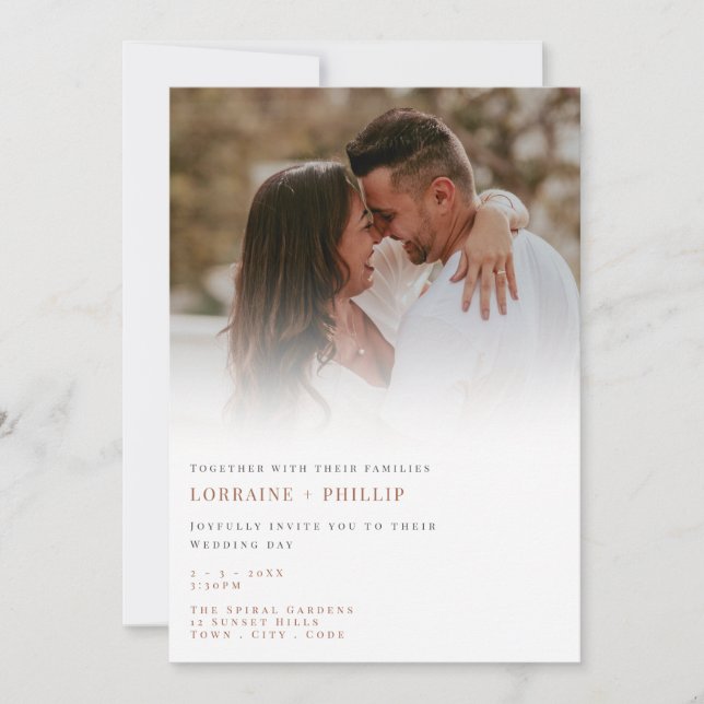 Dreamy Elegant gradient Photo Overlay Wedding Invitation (Front)