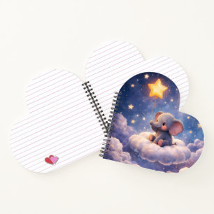 Dreamy elephant and midnight moon heart shaped spi notebook