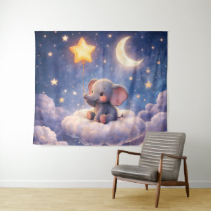 Dreamy elephant and midnight moon large wall tapes tapestry
