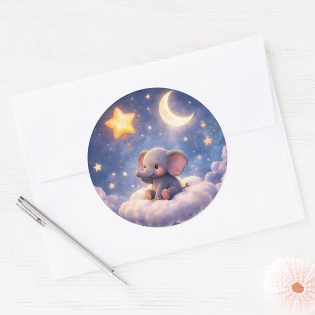 Dreamy elephant and midnight stars large round env classic round sticker (Envelope)