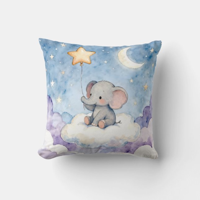 Dreamy elephant watercolour throw cushion (Front)