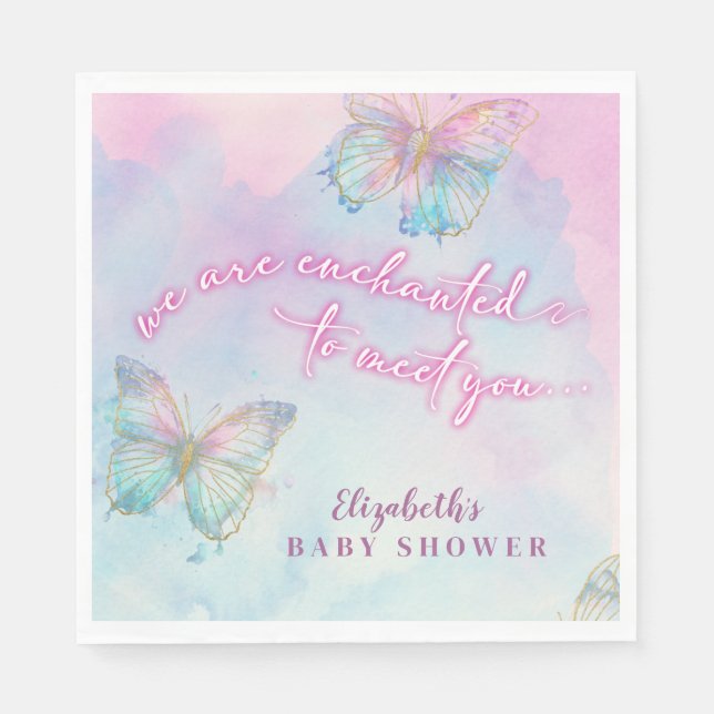 Dreamy Enchanted to Meet You Butterfly Baby Shower Napkin (Front)