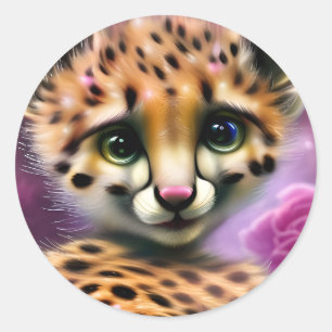 Dreamy Eyed Baby Cheetah Classic Round Sticker