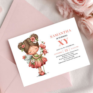 Dreamy Fairy Girl Birthday Pastel Pink Floral Invitation