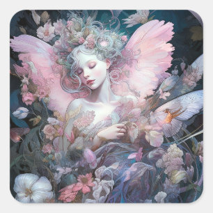 Dreamy Fairy Girl Pink Blue Fantasy Art Square Sticker