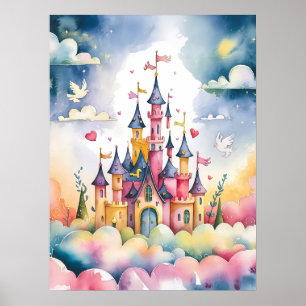 Dreamy Fairy Tale Castle - Magical Watercolor Poster