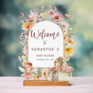 Dreamy Fairyland Baby Shower Print with Wood Block Acrylic Sign