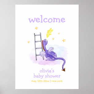 Dreamy Fairytale Dragon Stars Baby Shower Welcome  Poster