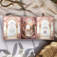 Dreamy Fairytale Palace Dusty Rose QR Code Wedding
