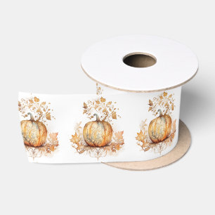 Dreamy fall decoration with pumpkin and leaves satin ribbon