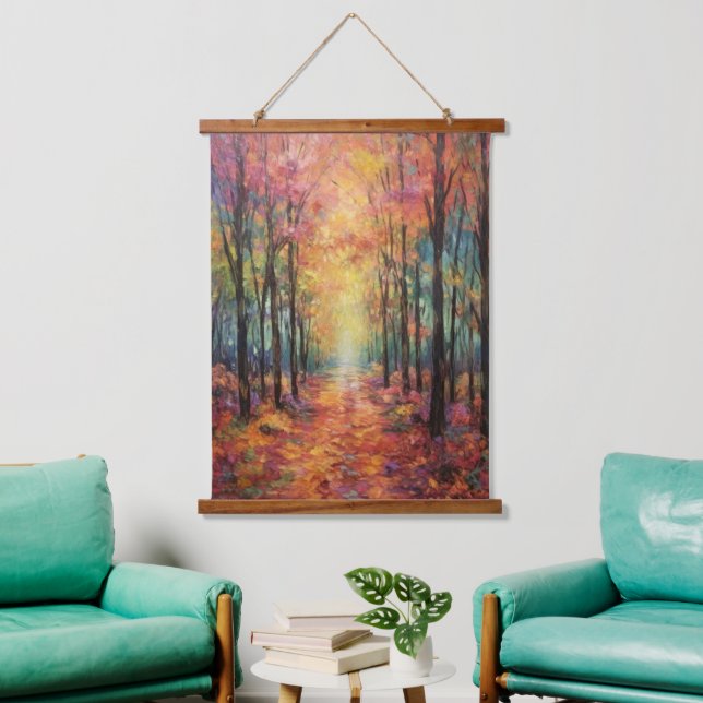 Dreamy Fall Forest Walk Fine Art Hanging Tapestry (Living Room)