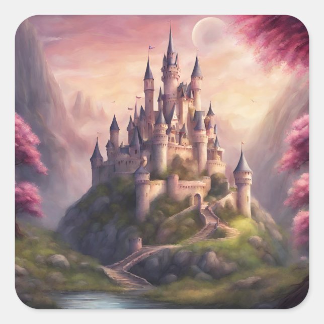 Dreamy Fantasy Castle Artwork Square Sticker (Front)