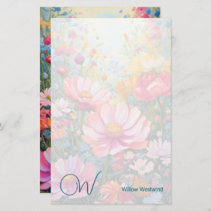 Dreamy Fantasy Flower Garden Monogram Paper Sheet