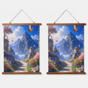 Dreamy Fantasy Landscape Tapestry – Mountains & Bl