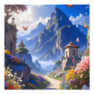Dreamy Fantasy Landscape Tapestry – Mountains & Bl Photo Print