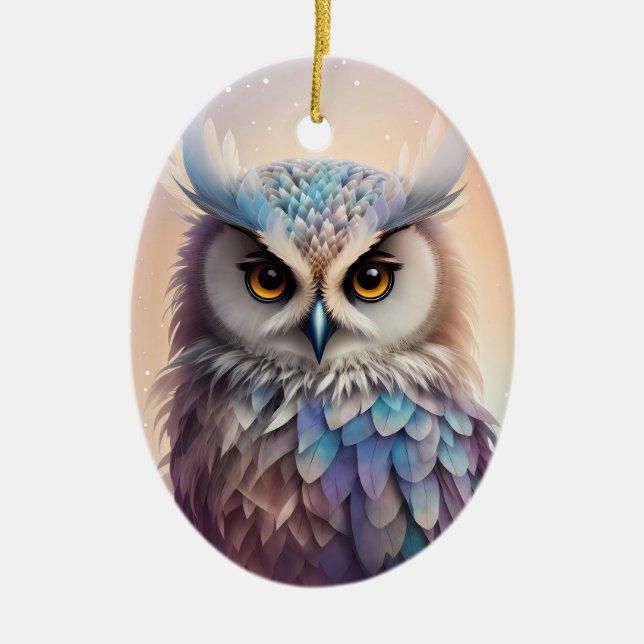 Dreamy Fantasy Owl Soft Pastel Colours Ceramic Tree Decoration (Front)