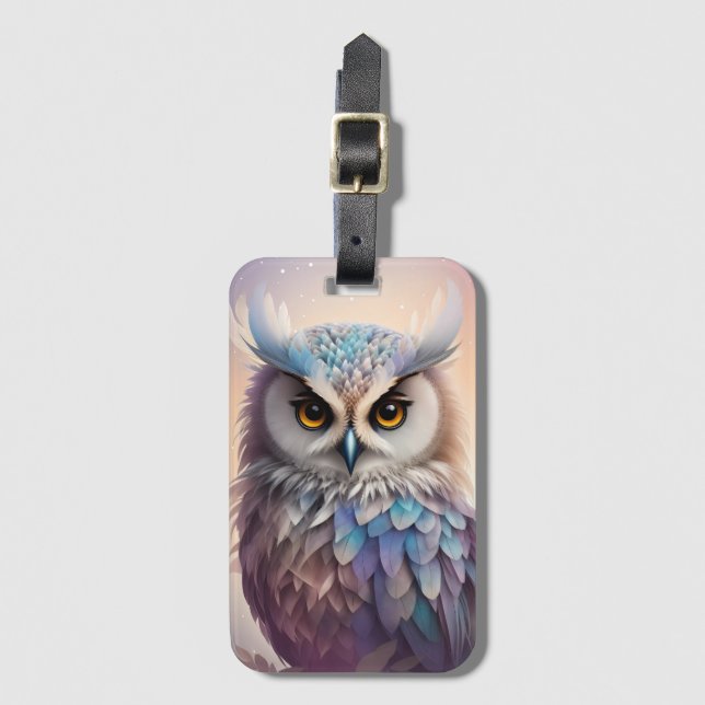 Dreamy Fantasy Owl Soft Pastel Colours Luggage Tag (Front Vertical)
