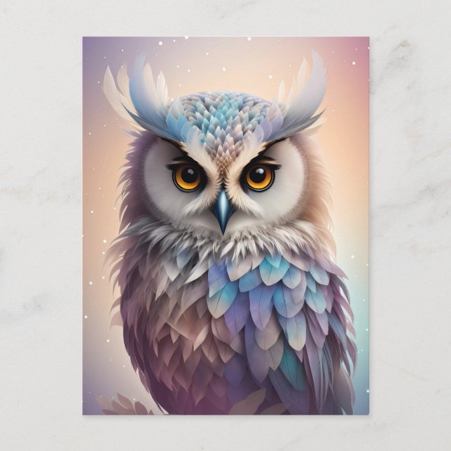 Dreamy Fantasy Owl Soft Pastel Colours Postcard (Front)