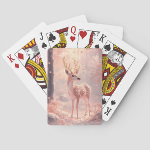 Dreamy Fawn in Pink Autumn Woods Playing Cards