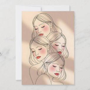 Dreamy Female Faces Print, Closed Eyes, Calming Invitation