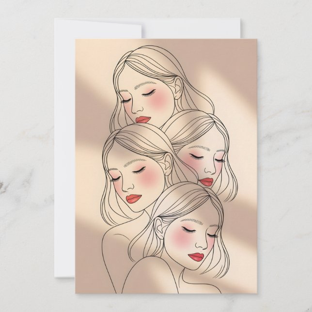 Dreamy Female Faces Print, Closed Eyes, Calming Invitation (Front)