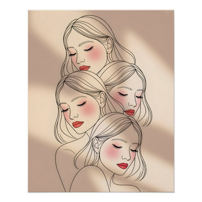 Dreamy Female Faces Print, Closed Eyes, Calming Poster (Front)
