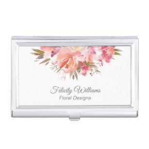 Dreamy Feminine Watercolor Floral Bouquet Business Card Holder