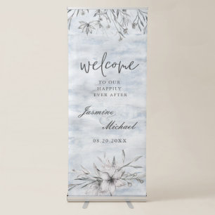 Dreamy Floral Blue Welcome Wedding Banner