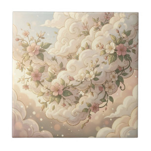 Dreamy Floral Clouds Cherry Blossom Tile