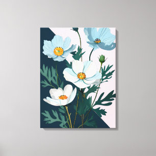  Dreamy Floral Dance: White and Blue Flowers Canvas Print
