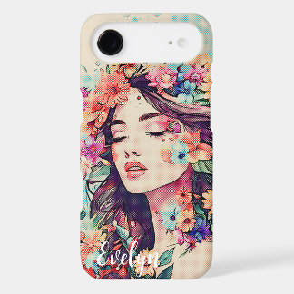 Dreamy Floral Girl Portrait Pop Art Vintage 
