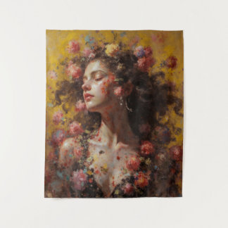 Dreamy Floral Goddess – Romantic Tapestry Wall Art