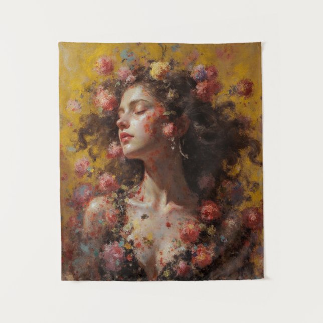 Dreamy Floral Goddess – Romantic Tapestry Wall Art (Front)