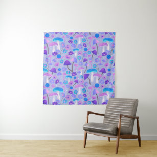 Dreamy Floral Mushrooms Purple & Turquoise Blue Tapestry