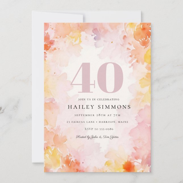 Dreamy Floral Pastel 40th Birthday Party Invitation (Front)