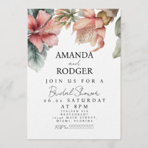 Dreamy Floral Pink Peach Bridal Shower Invitation