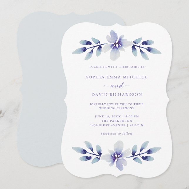 Dreamy Floral | Purple and Blue Wedding Invitation (Front/Back)